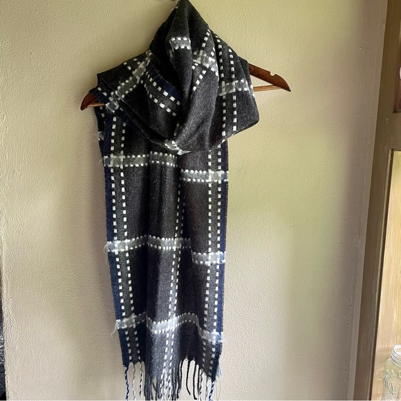 Calvin Klein Accessories - Calvin Klein Oversized Plaid Shawl/Wrap/Scarf. Charcoal Gray, White, Blue. 72x21